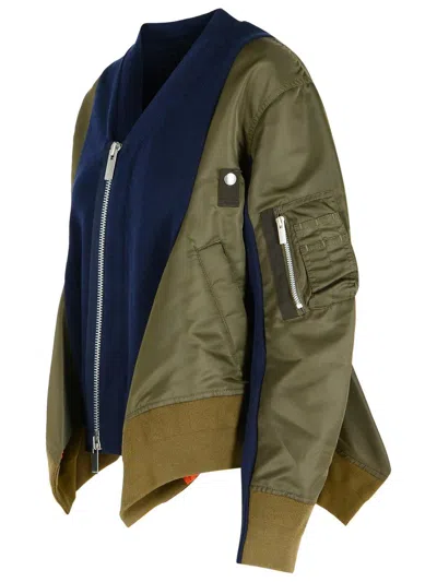 Sacai Green Cotton Blend Jacket In Multi