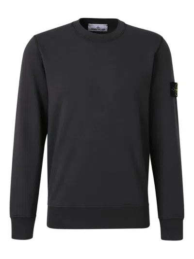 Stone Island Organic Cotton Crew Neck Sweater With English Ribs Knitwear Blue In Gray