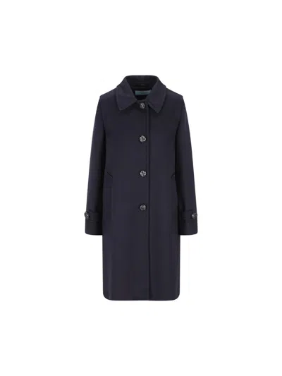 Prada Coat With Button Detailing And Side Pockets In Blue