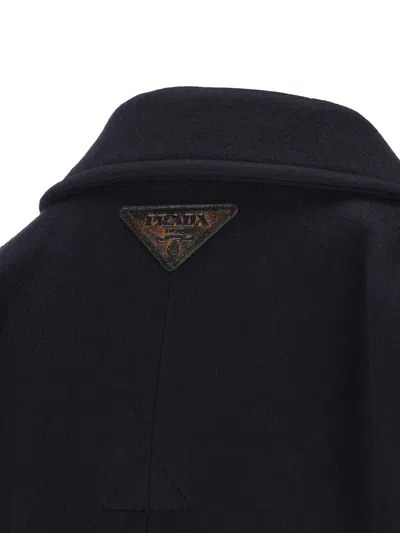Prada Coat With Button Detailing And Side Pockets In Blue