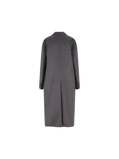 Prada Back Slit Wool Blend Coat In Gray