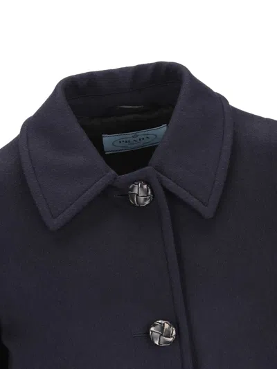 Prada Coat With Button Detailing And Side Pockets In Blue