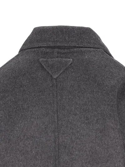 Prada Back Slit Wool Blend Coat In Gray