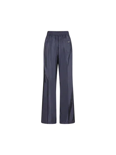 Prada Relaxed-fit Blue Trousers With Elastic Waistband In Blue