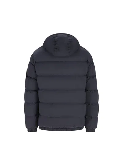 Stone Island Hooded Down Jacket With Seamless Feather Tunnels And Anti-drop In Blue