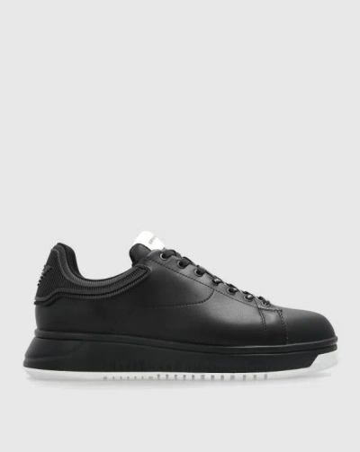 Emporio Armani Leather Sneakers In Black