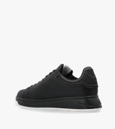Emporio Armani Leather Sneakers In Black
