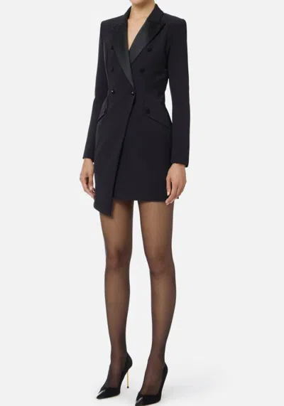 Elisabetta Franchi Satin-lapel Double-breasted Mini Dress In Black