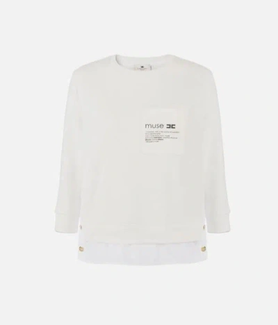 Elisabetta Franchi Fleece Top With Details In Poplin Fabric Clothing In White