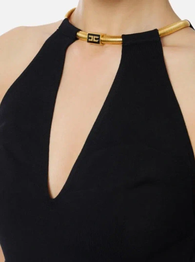 Elisabetta Franchi Chain Detail Halter Neckline Sleeveless Top In Black
