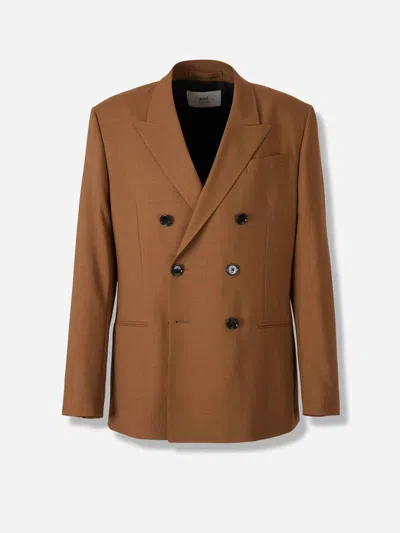 Ami Alexandre Mattiussi Ami Double-breasted Light Wool Twill Blazer In Brown