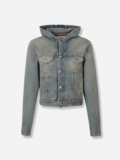 Acne Studios Men Denim Hooded Jacket In Blue