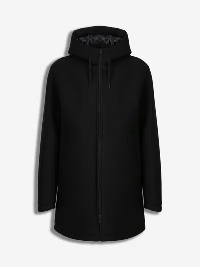 Herno Long Scuba Jacket With Hood And Side Zip Pockets In Black