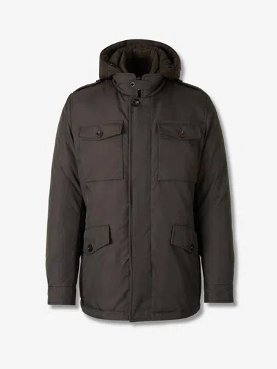Moorer Long Sleeve Hooded Padded Jacket With Pockets In Brown