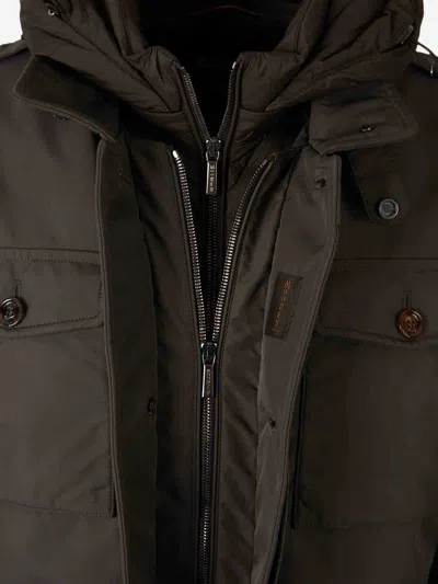 Moorer Long Sleeve Hooded Padded Jacket With Pockets In Brown