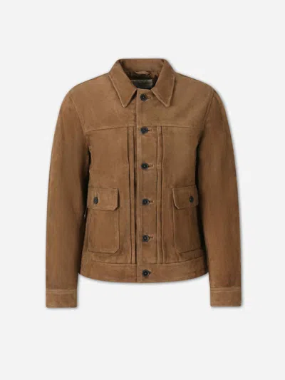 Officine Generale Button-fastening Suede Jacket In Brown
