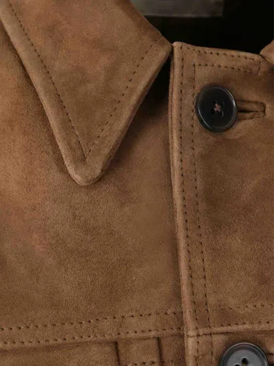 Officine Generale Button-fastening Suede Jacket In Brown