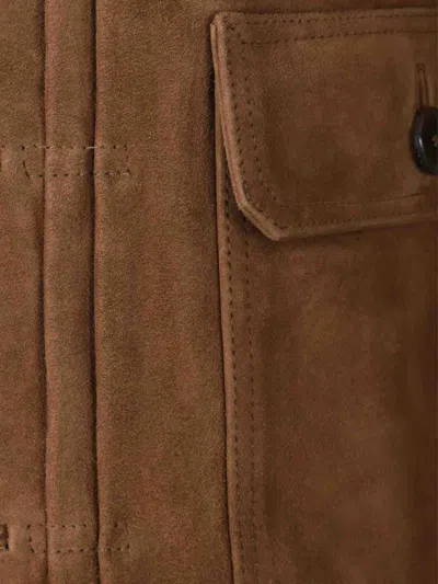 Officine Generale Button-fastening Suede Jacket In Brown