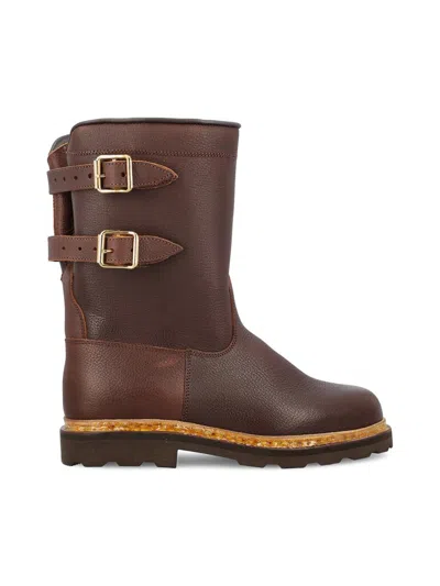 Paraboot Sanglier Double-buckle Leather Boots In Brown