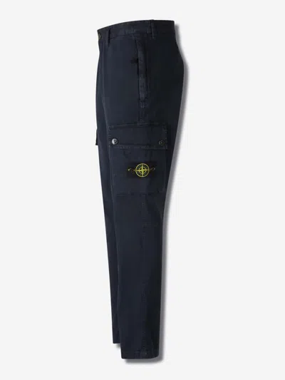 Stone Island Cotton Trousers With Logo In Blue