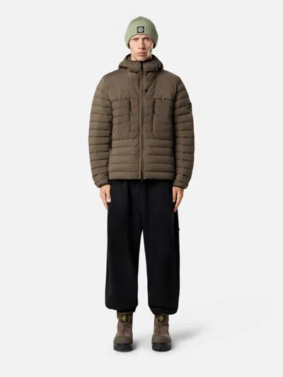 Stone Island Drawstring Hooded Quilted Side Zip Jacket In Green