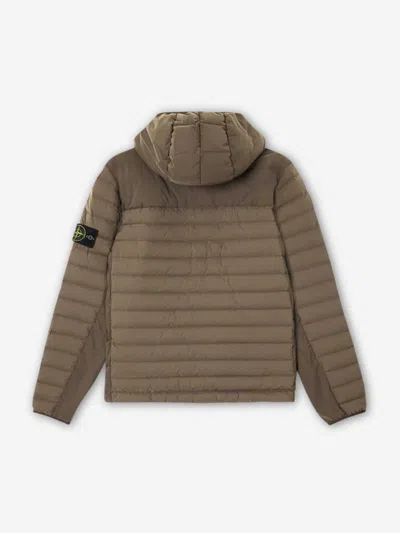 Stone Island Drawstring Hooded Quilted Side Zip Jacket In Green