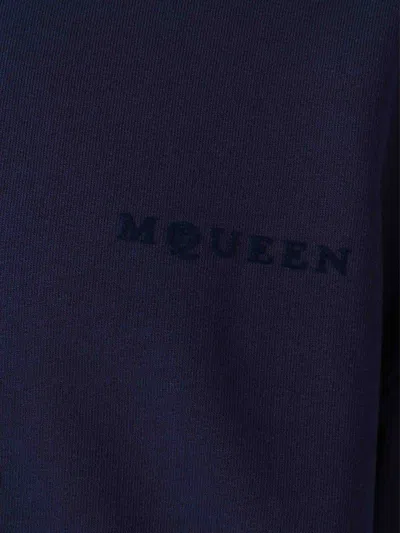 Alexander Mcqueen Full-zip Hooded Sweatshirt With Embroidered Detailing In Blue