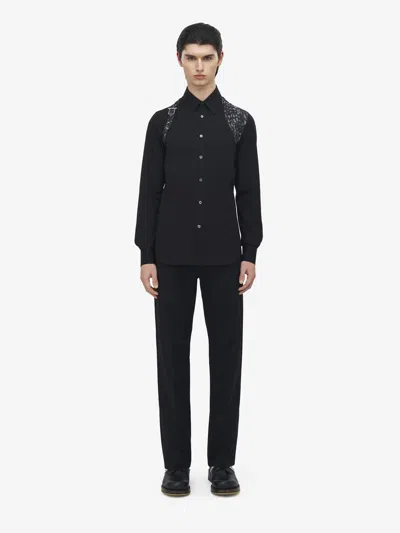Alexander Mcqueen Feather Print Harness Shirt In Black