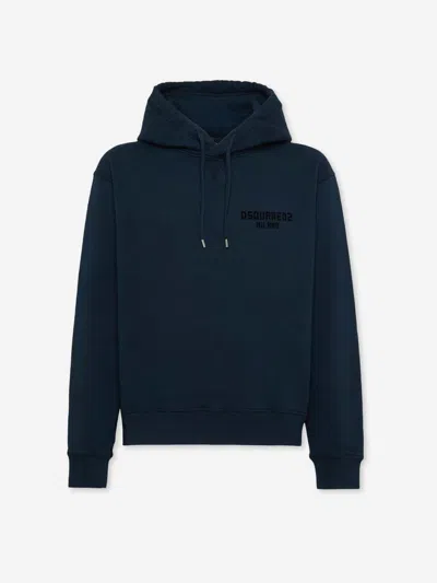 Dsquared2 Black Hoodie With Drawstring Hood In Blue