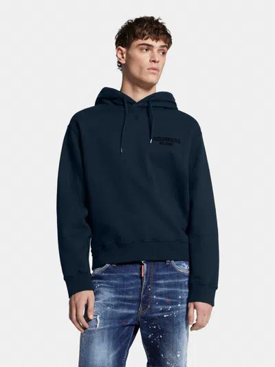 Dsquared2 Black Hoodie With Drawstring Hood In Blue