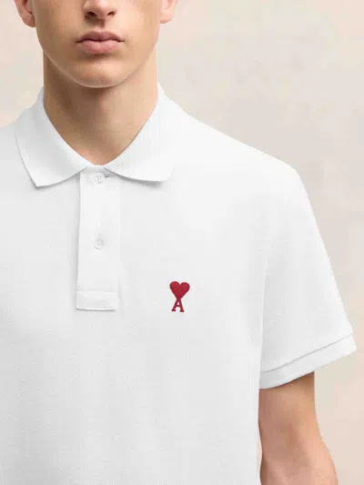Ami Alexandre Mattiussi Organic Cotton Ami De Coeur Polo Shirt In White