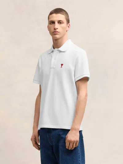 Ami Alexandre Mattiussi Organic Cotton Ami De Coeur Polo Shirt In White