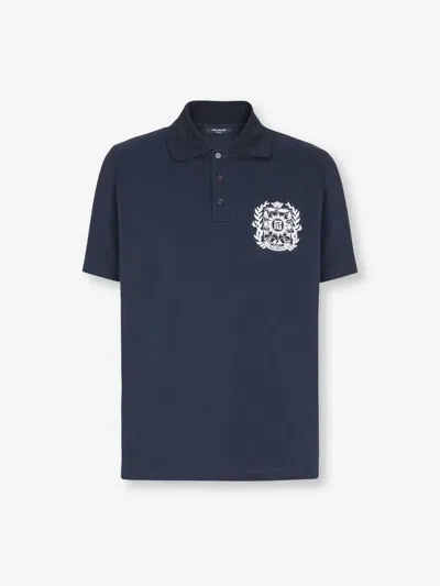 Balmain Cotton Crest Polo Shirt In Blue