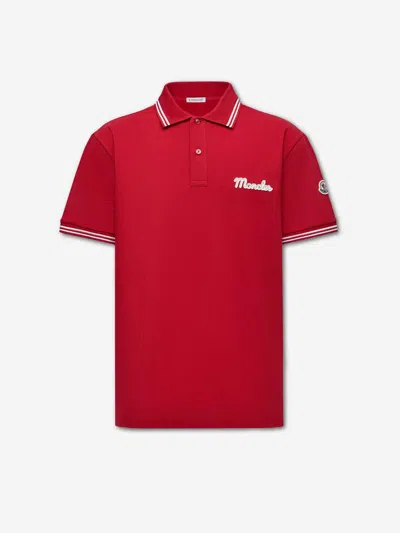 Moncler Lapel Short Sleeve Polo Shirt In Red