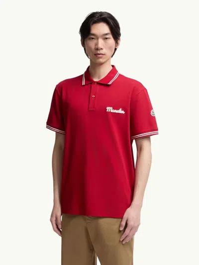 Moncler Lapel Short Sleeve Polo Shirt In Red