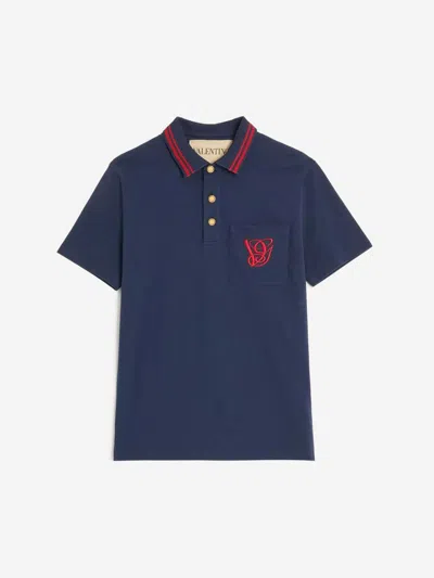 Valentino Garavani Polo Shirt With Vg Embroidery In Blue