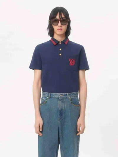 Valentino Garavani Polo Shirt With Vg Embroidery In Blue