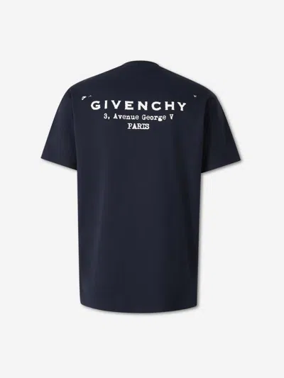 Givenchy Navy Cotton T-shirt With Bold White Logo Print In Blue