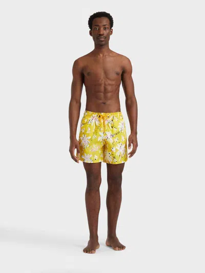 Palm Angels X Vilebrequin Paint Print Swimsuit In Yellow