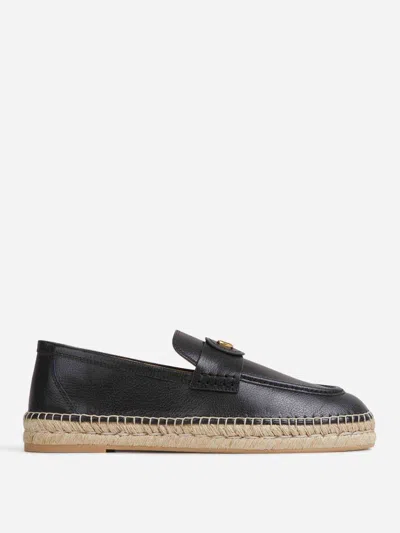 Valentino Avenue Palm Goatskin Espadrilles With Jute Sole In Black