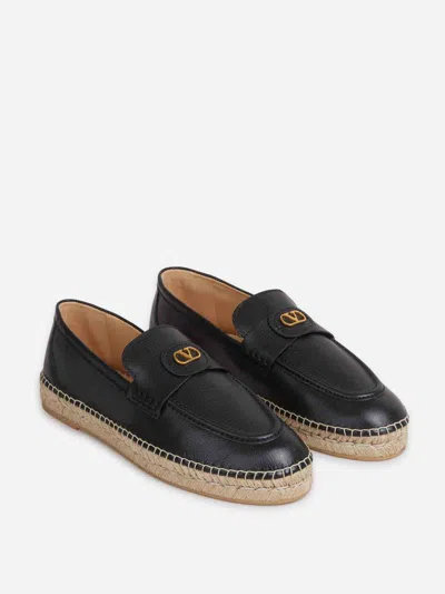 Valentino Avenue Palm Goatskin Espadrilles With Jute Sole In Black