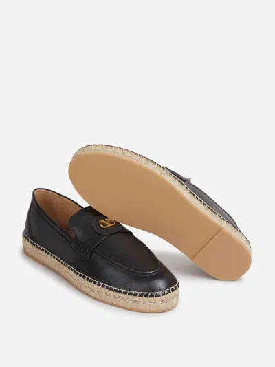 Valentino Avenue Palm Goatskin Espadrilles With Jute Sole In Black