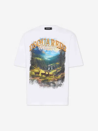 Dsquared2 Crew Neck Cotton T-shirt With Graphic Print In White