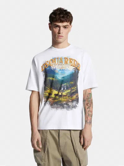 Dsquared2 Crew Neck Cotton T-shirt With Graphic Print In White