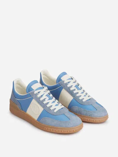 Valentino Garavani Upvillage Low Top Trainer In Crust Leather And Nylon In Blue