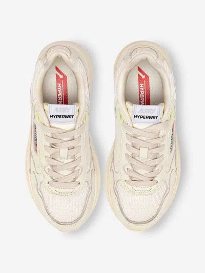 Autry Hyperway Sneakers In Whisper White Laminated Leather And Mesh In White