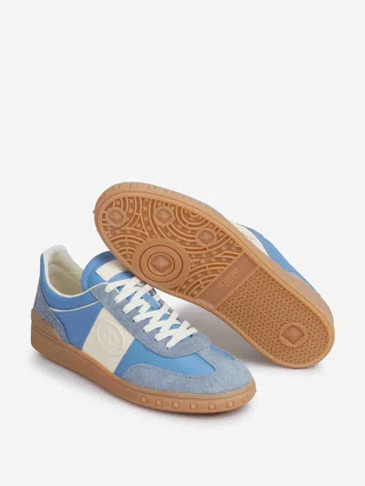 Valentino Garavani Upvillage Low Top Trainer In Crust Leather And Nylon In Blue