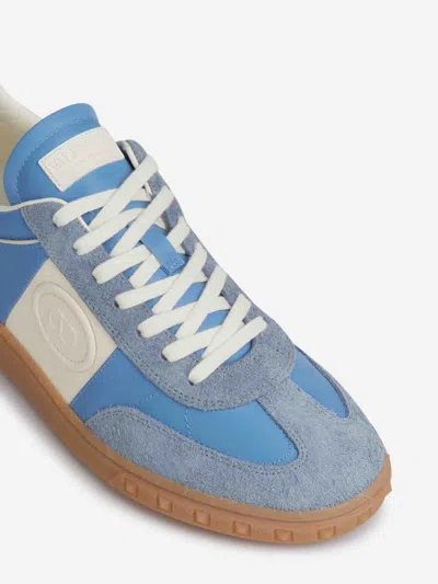Valentino Garavani Upvillage Low Top Trainer In Crust Leather And Nylon In Blue
