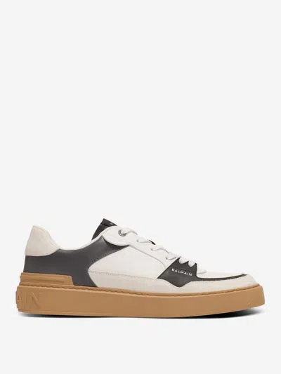Balmain B-court Flip Leather Trainers In Gray