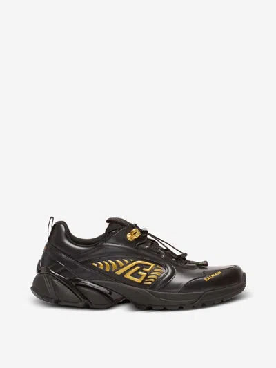 Balmain Cosmic Dust Glazed Leather Trainers In Black